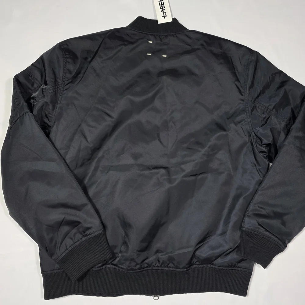Men’s LABEL Black Bomber Jacket Size M New With Tags Nylon Flight Jacket Zip Up